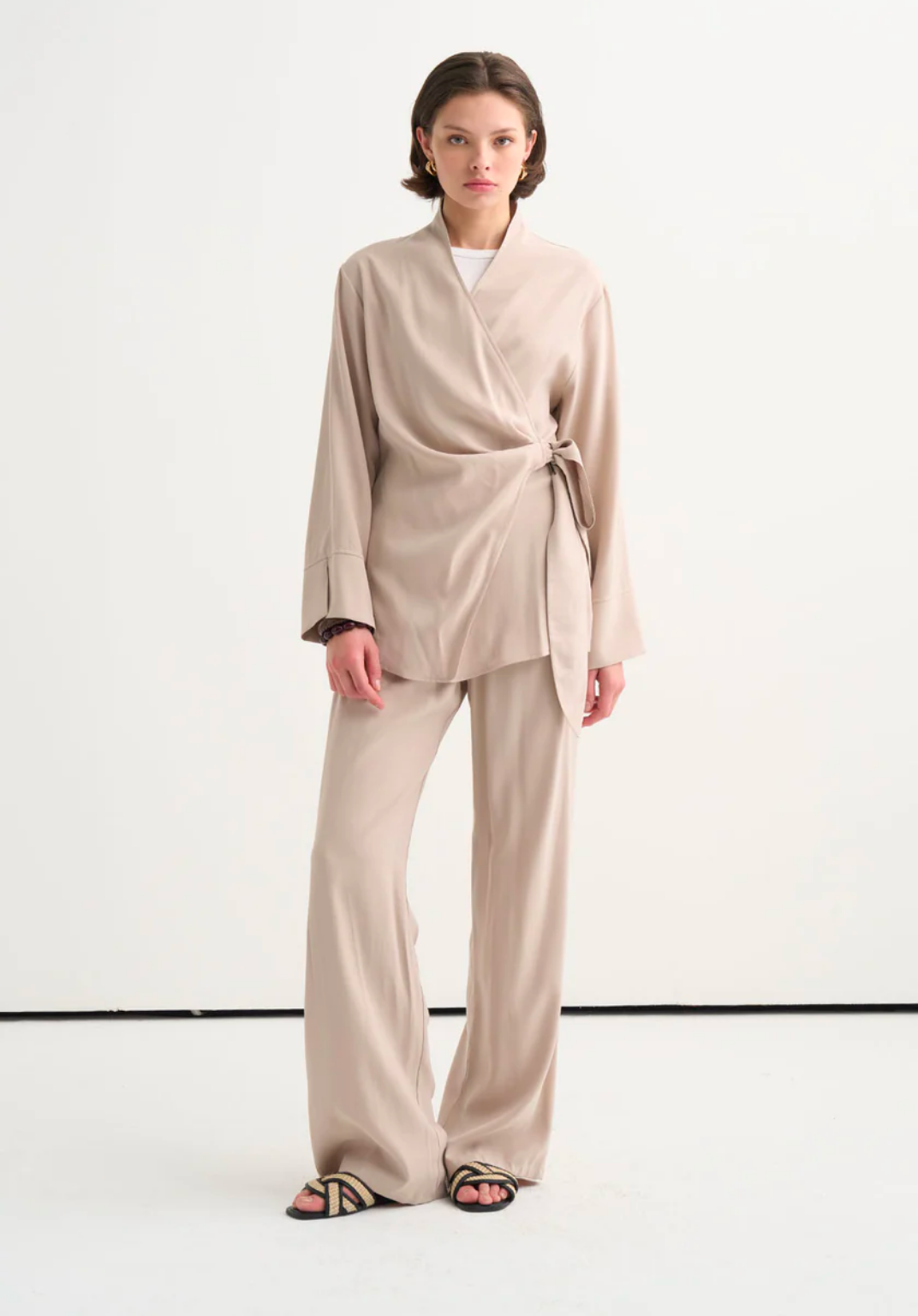 Tima Draped Wrap Blouse Beige