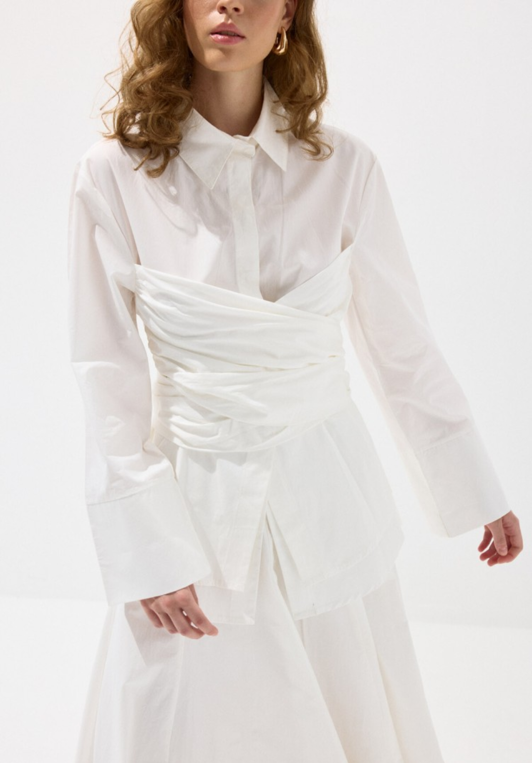 Ecru Waist-Tie Poplin Shirt