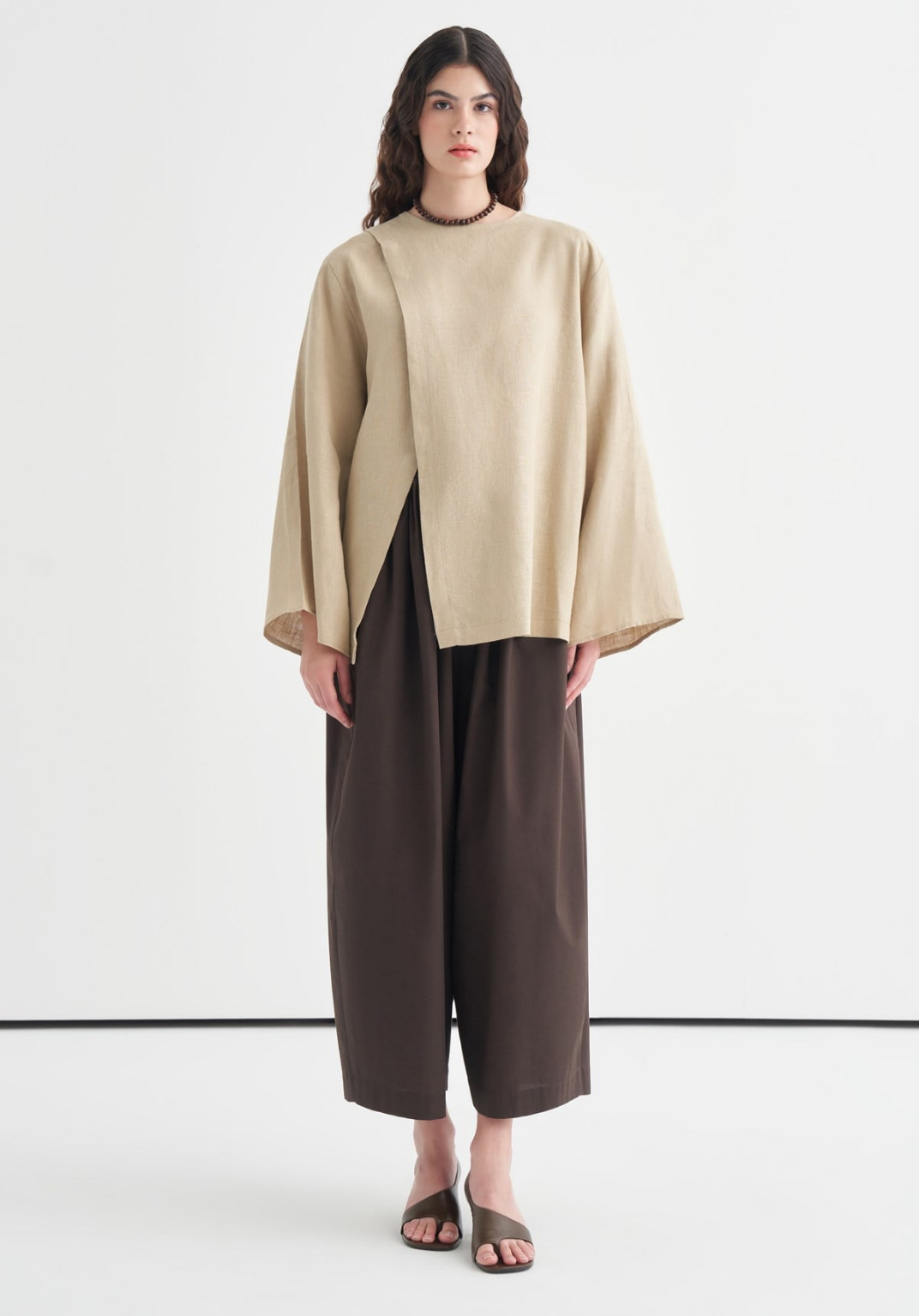 Aliza Belted Linen Blouse - Moss Beige