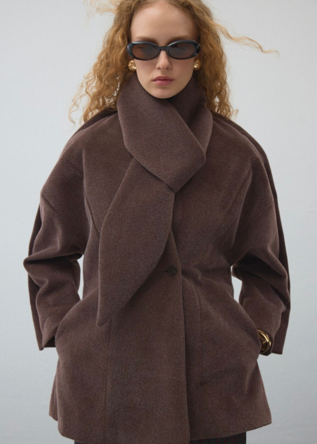 Dark Brown Fitted Jacket with Detachable Scarf