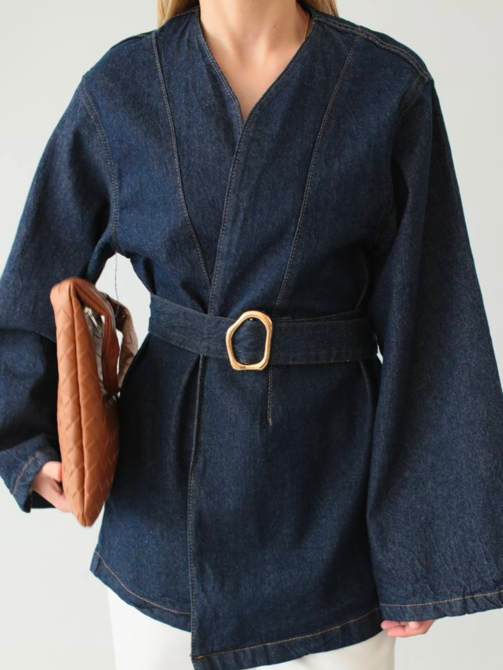 Denim belted Kimono