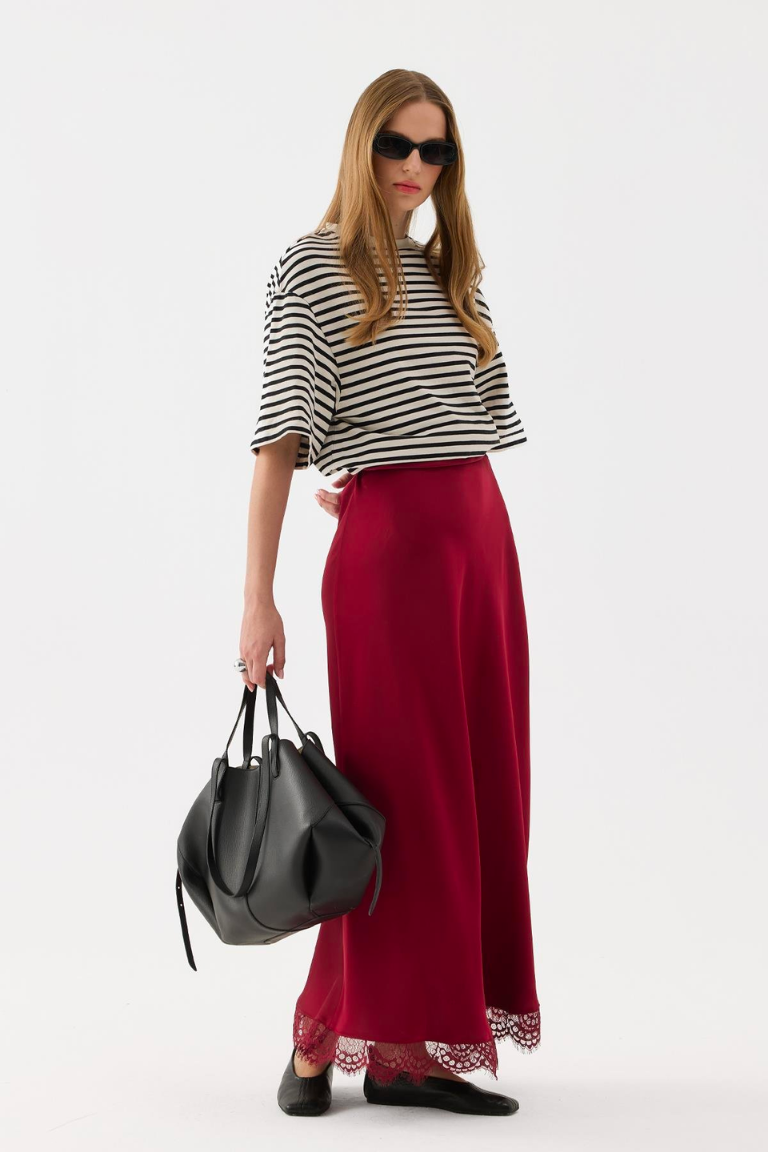 Amara Satin Skirt Red