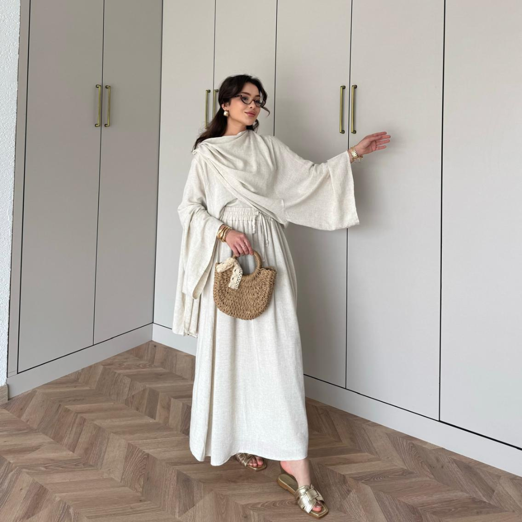 Draped Linen Scarf Detail Skirt Co-ord Off-White