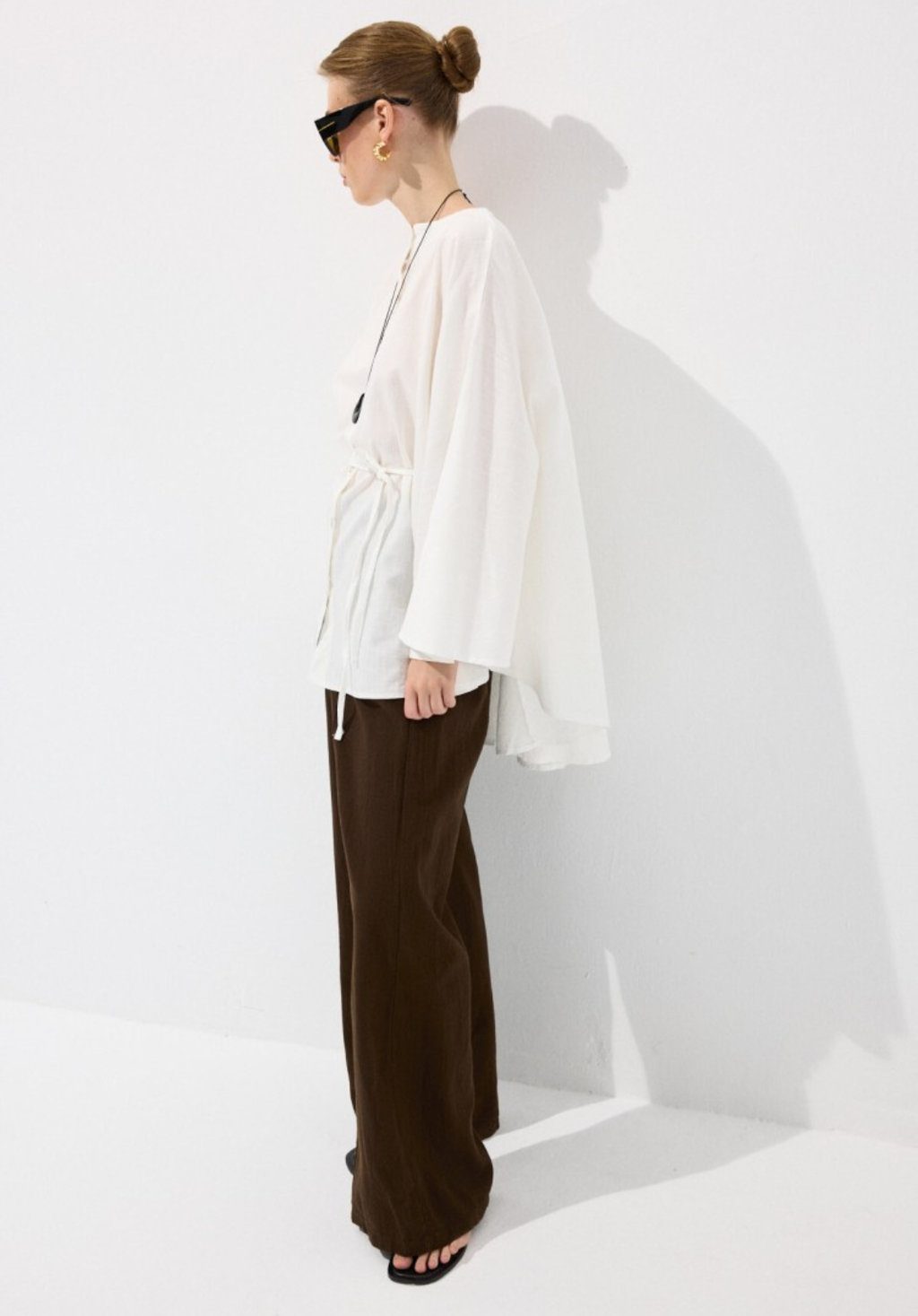 Ecru Draped Cape-Style Oversized Shirt