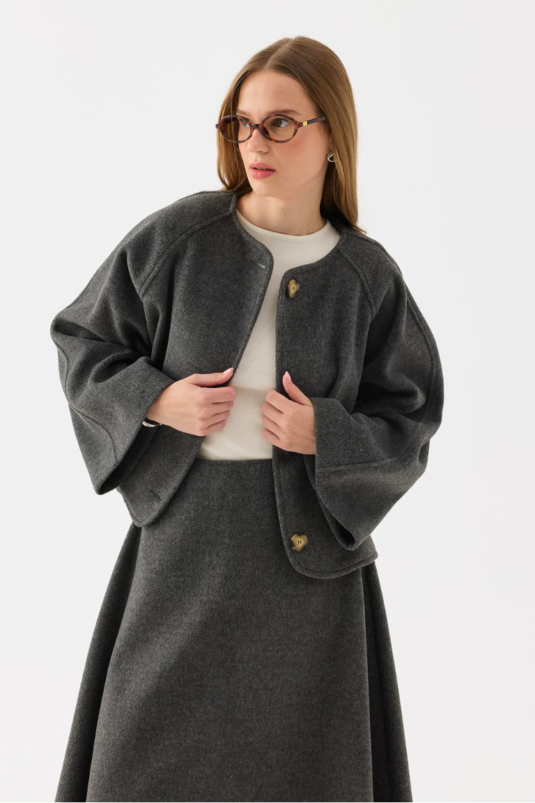 Wool Blend Skirt Co-ord – Grey