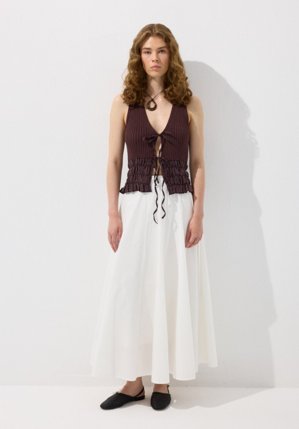 Ecru Panelled Poplin Skirt