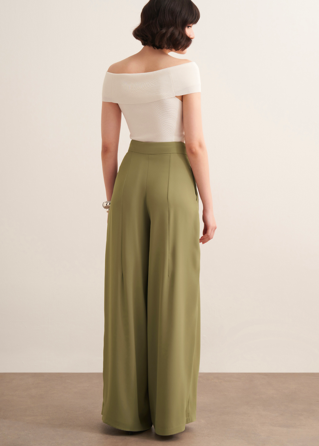 Lena Ruffled Wide Leg Trousers Olive