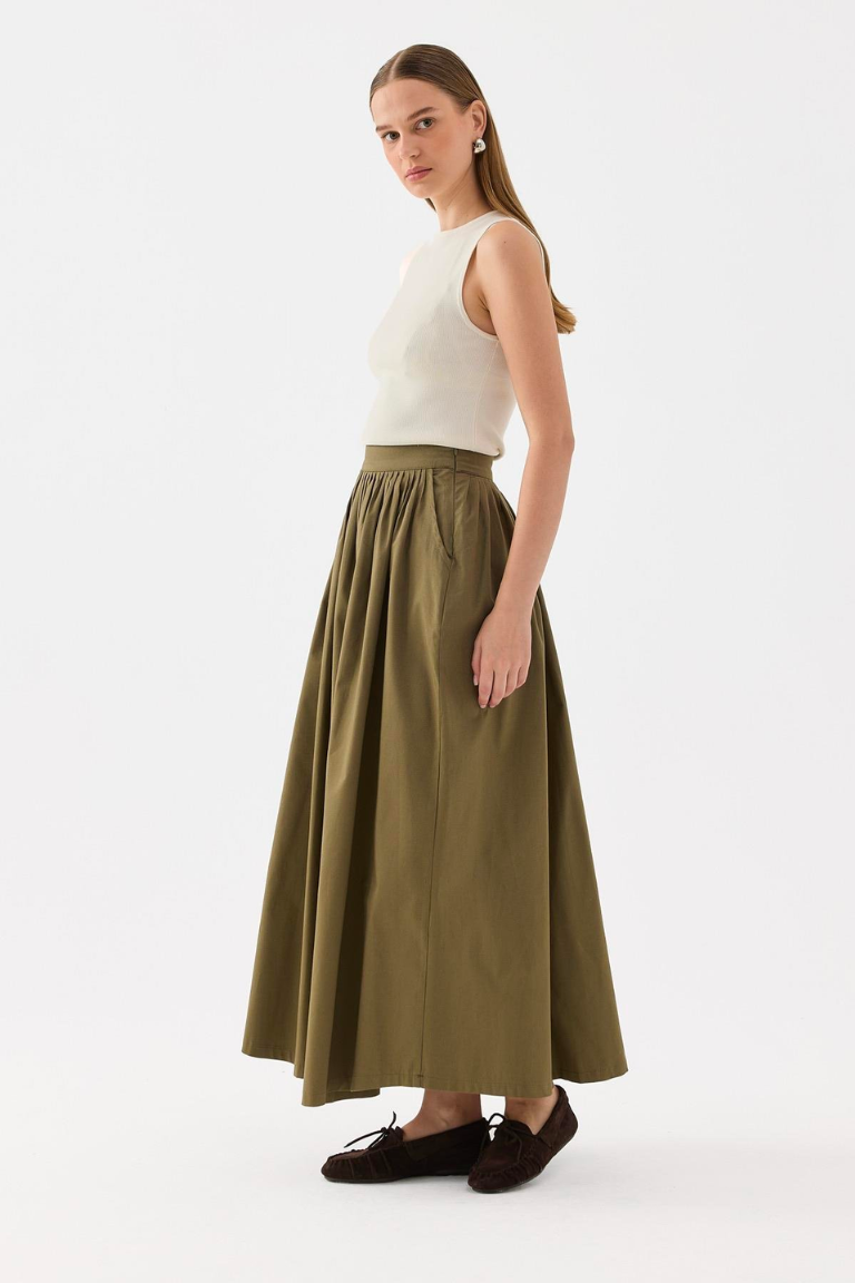 Khaki Fever Pleated Skirt