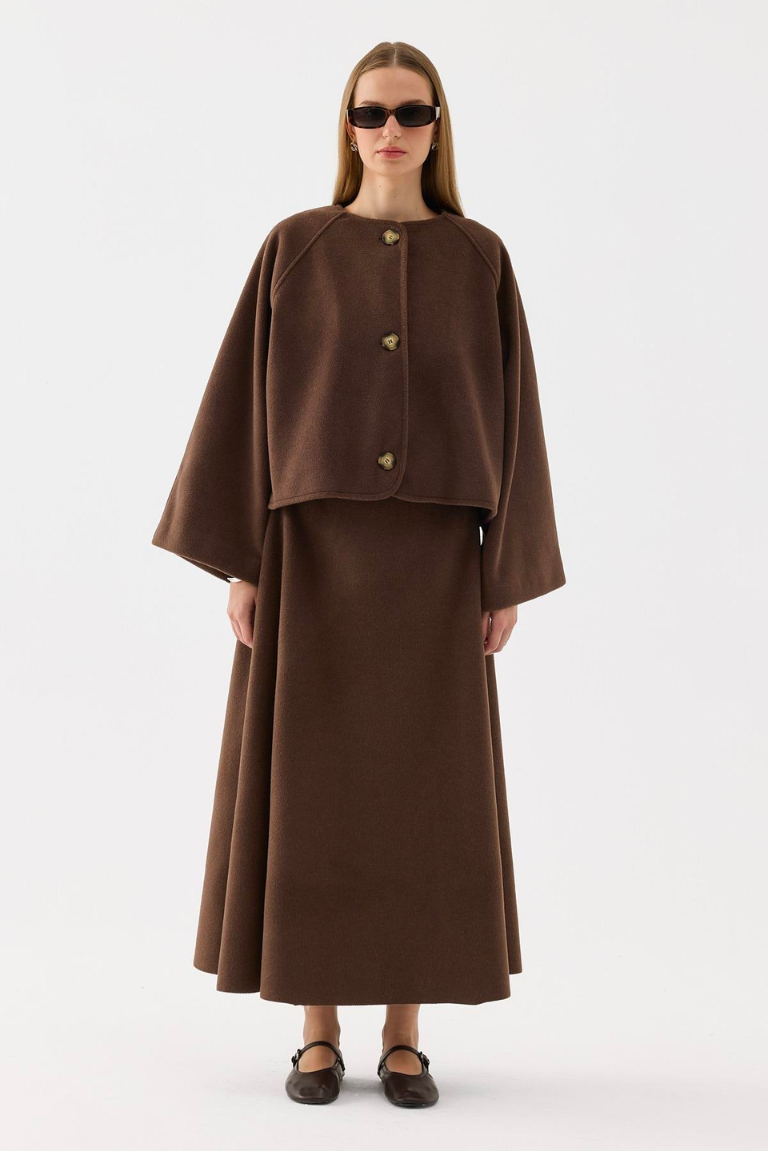 Wool Blend Skirt Co-ord – Brown