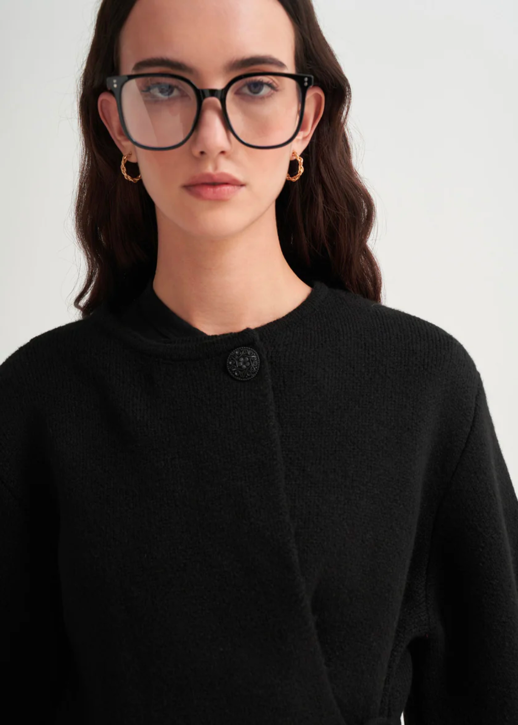 Knit Cardigan with Lace-Up Detail Black