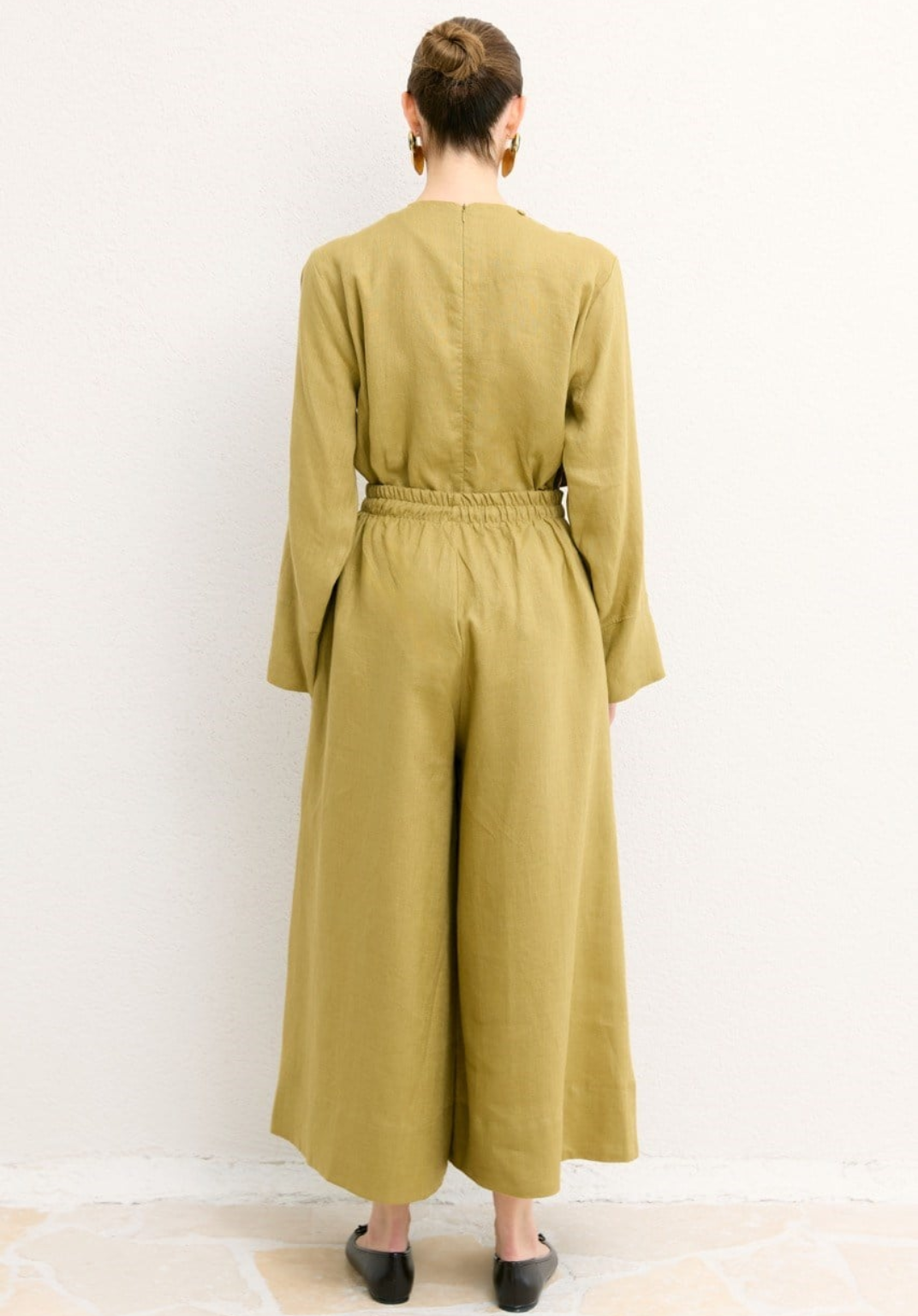 Hala Wide Leg Organic Linen Trousers – Olive