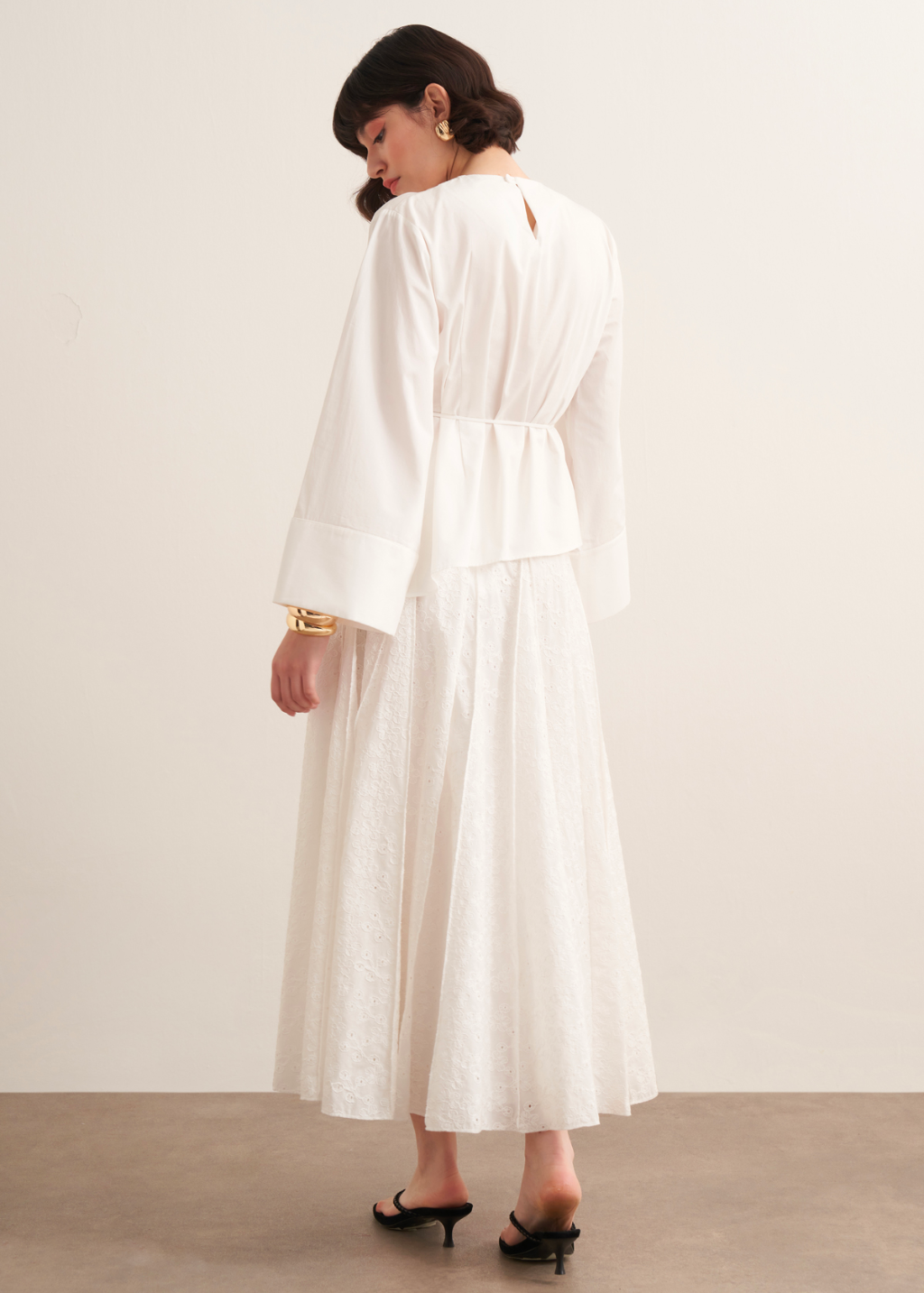 Anna Asymmetric Tie-Waist Poplin Blouse – White