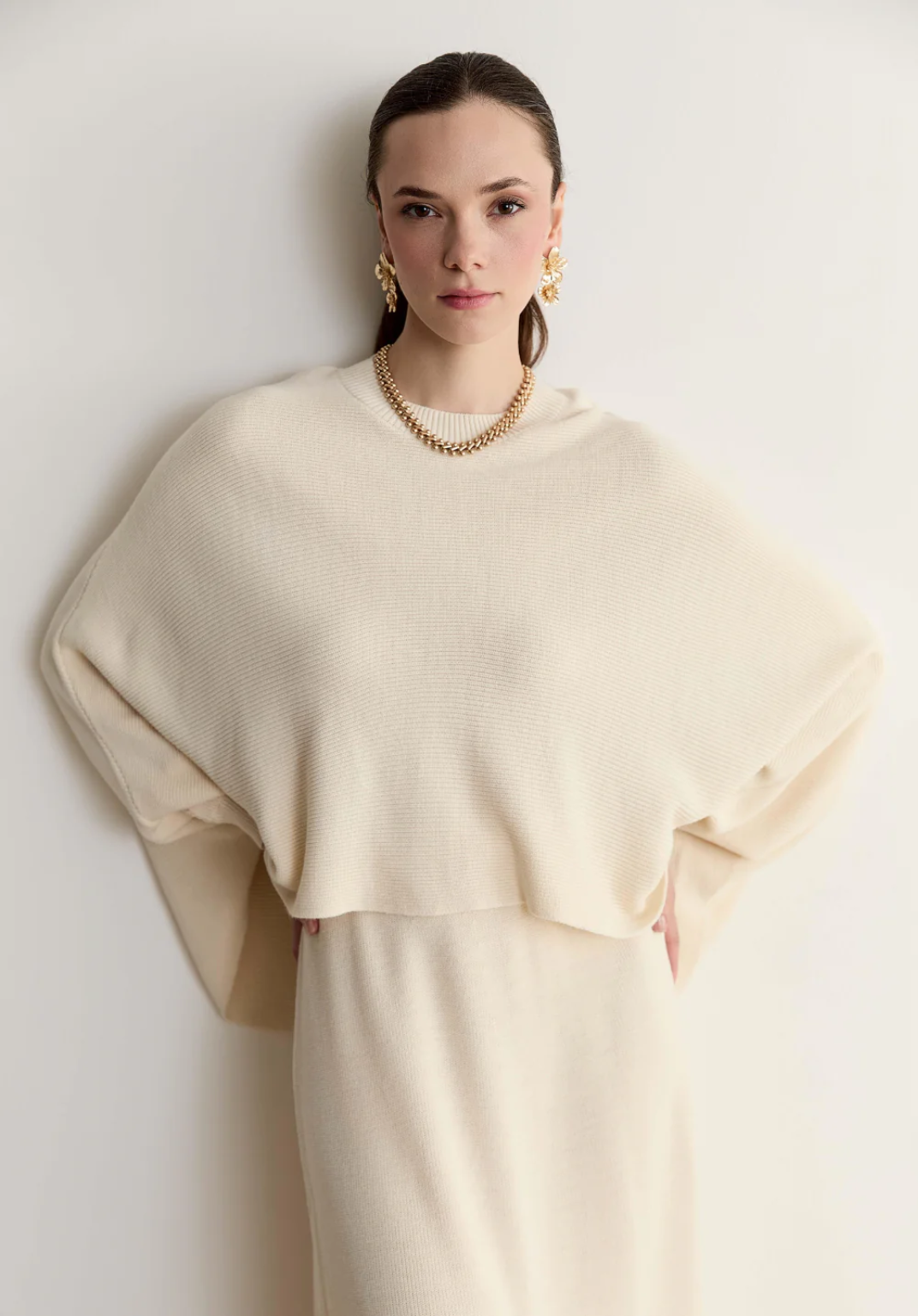 Snow Batwing Sleeve Knit Skirt Set – Ecru