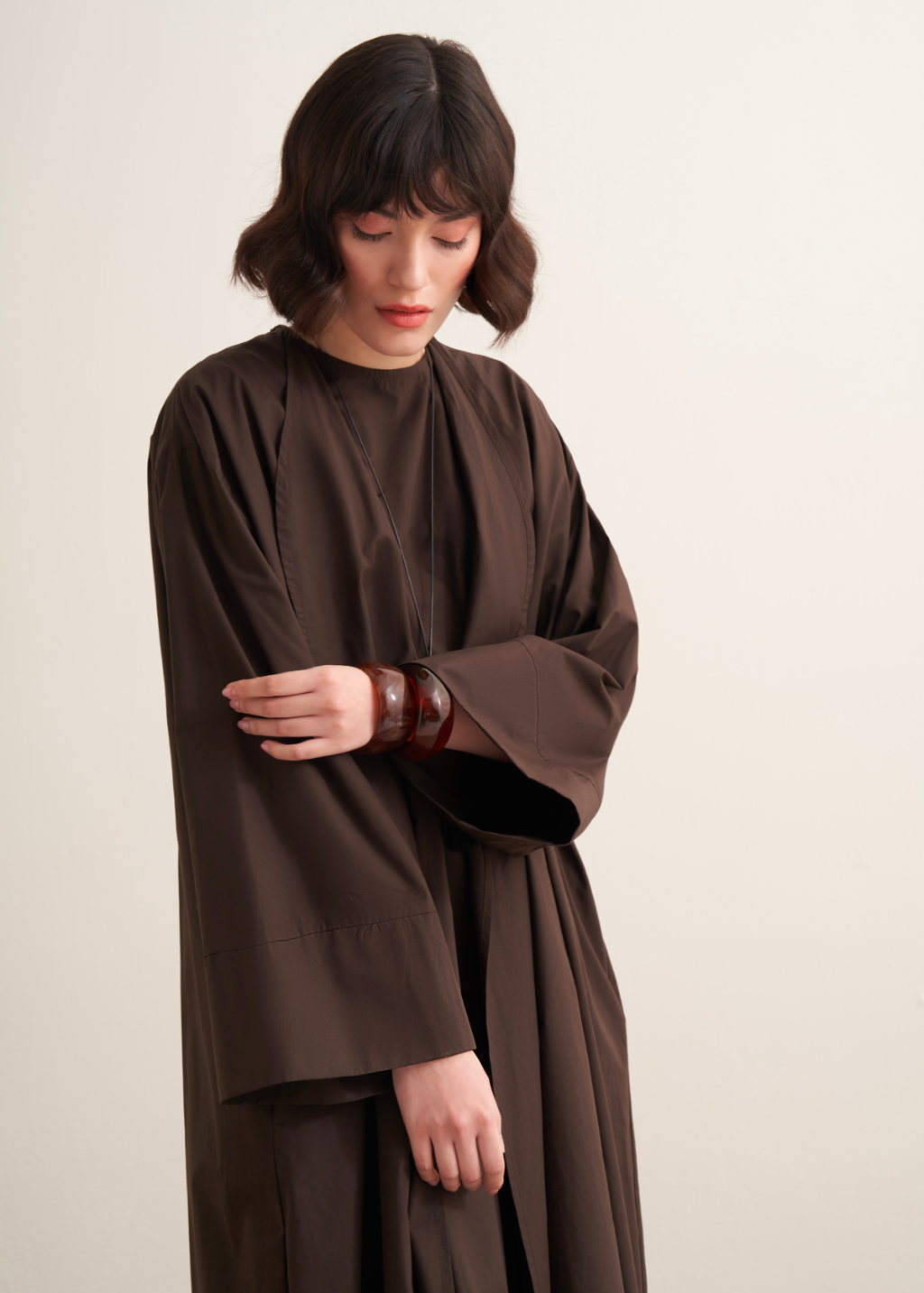 Ines Premium Longline Kimono Co-Ord – Brown