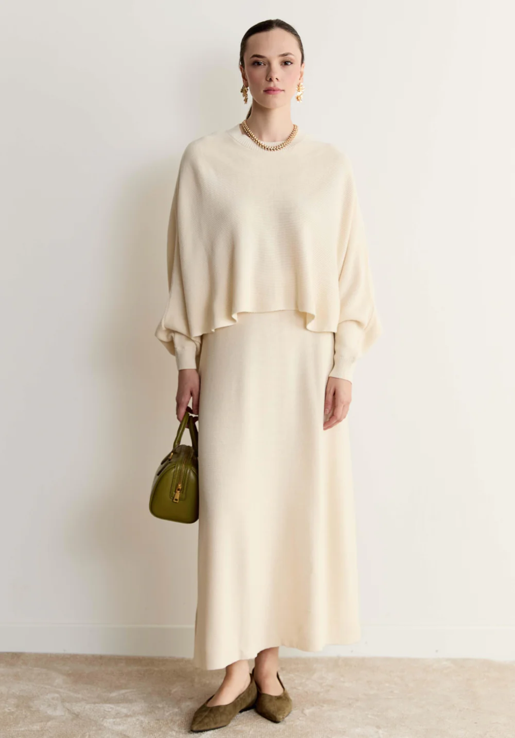 Snow Batwing Sleeve Knit Skirt Set – Ecru
