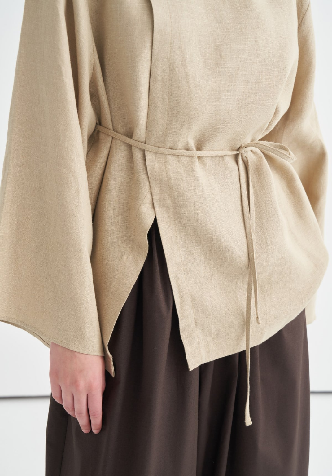 Aliza Belted Linen Blouse - Moss Beige