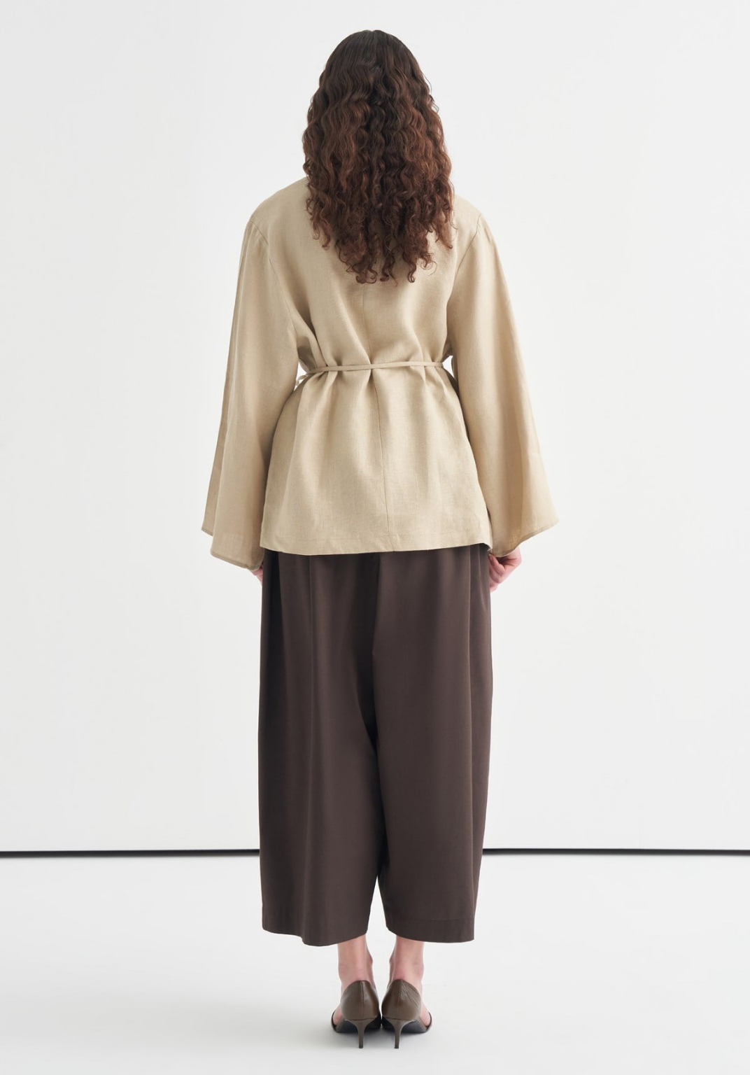 Aliza Belted Linen Blouse - Moss Beige