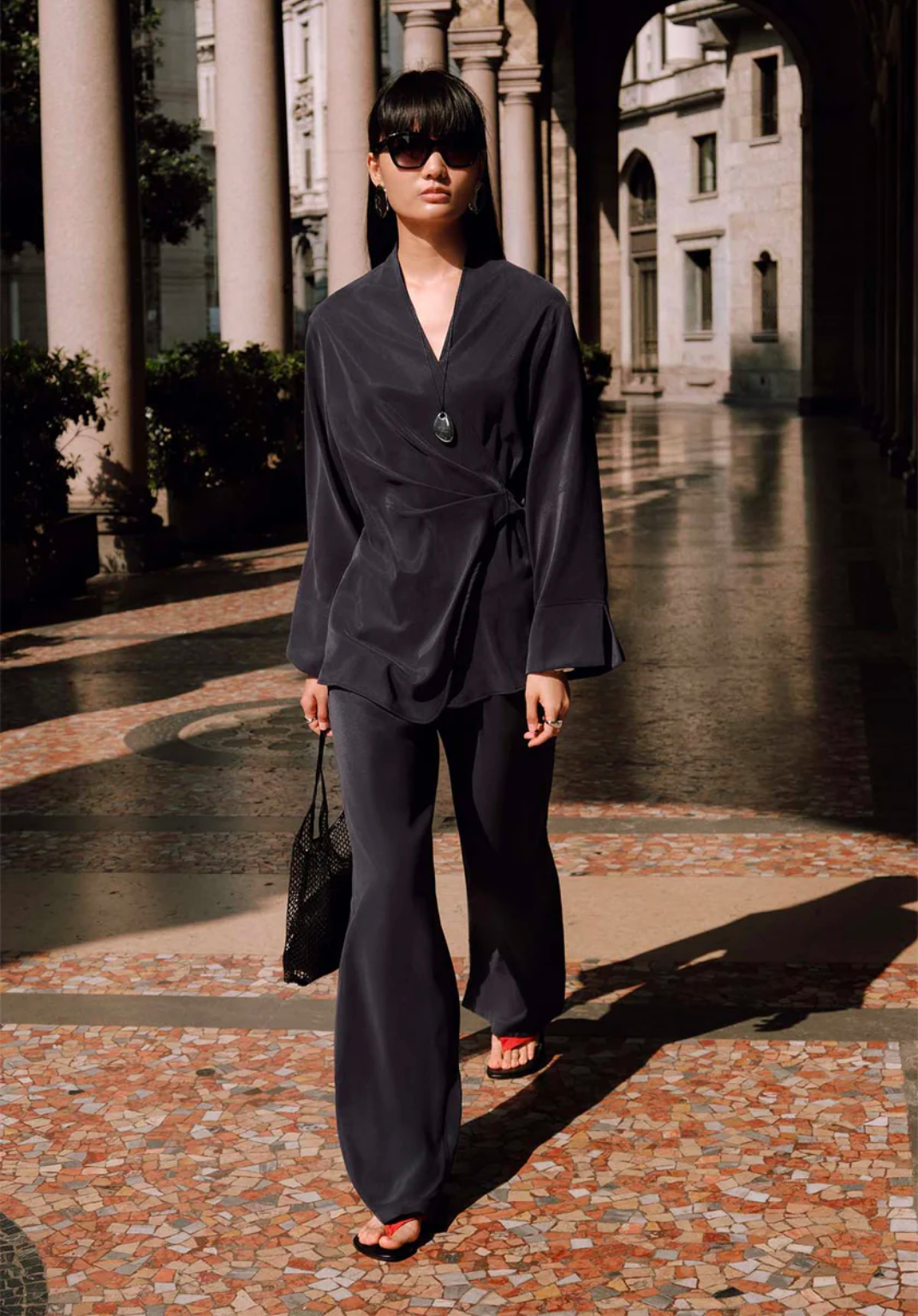 Tima Wide Leg Trousers Navy Blue
