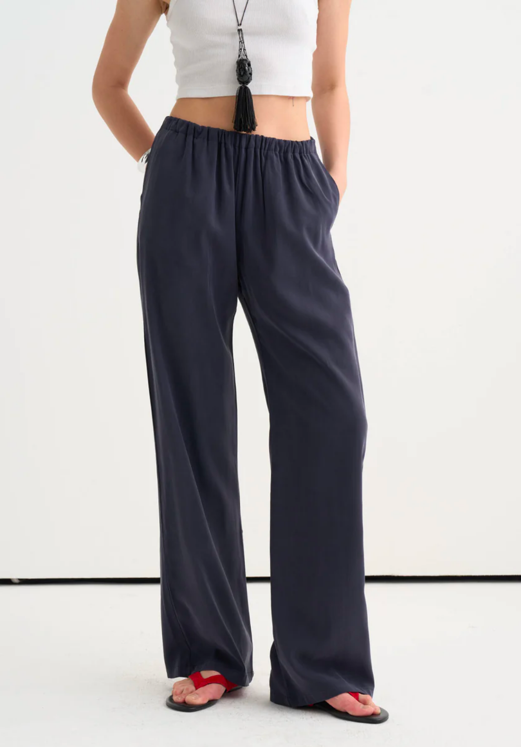 Tima Wide Leg Trousers Navy Blue