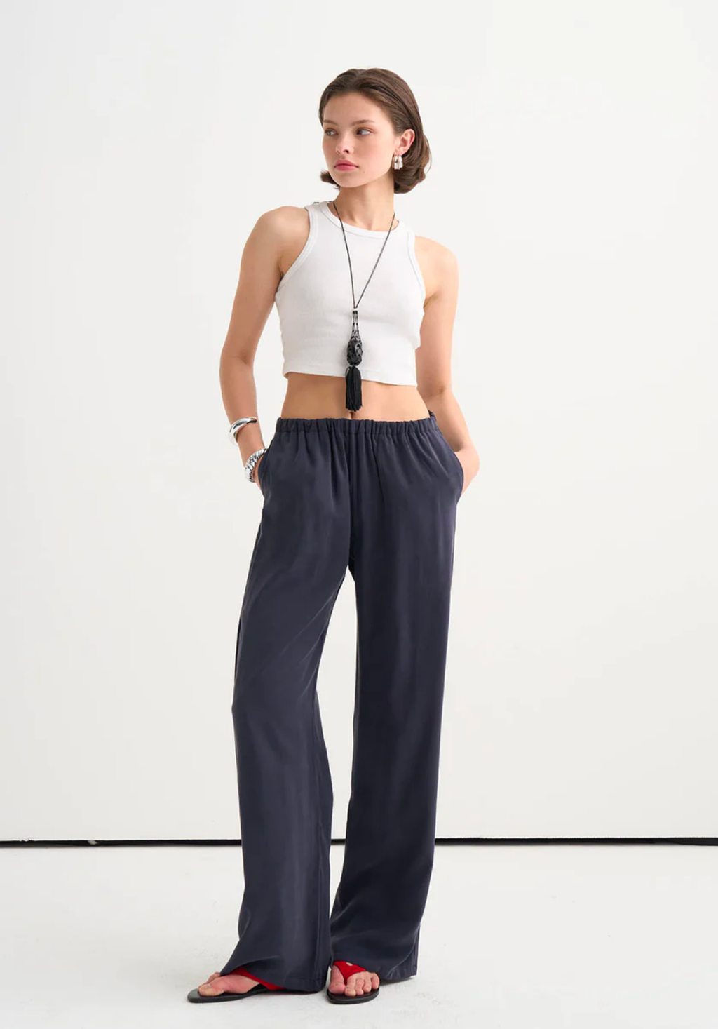 Tima Wide Leg Trousers Navy Blue