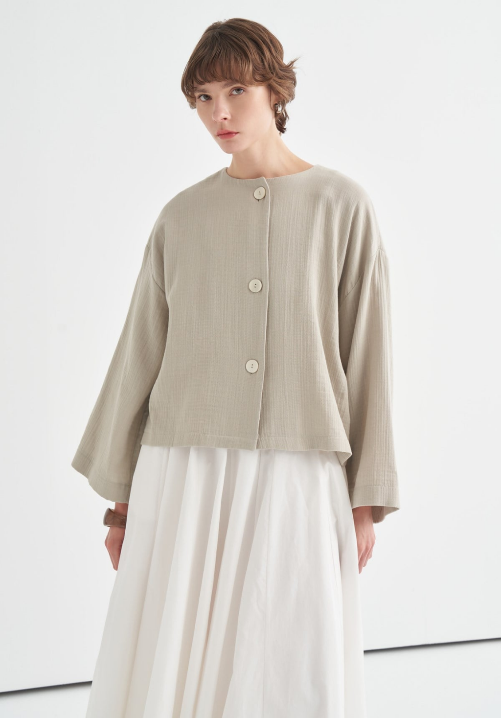 Cleo Mother-of-Pearl Buttoned Muslin Jacket Soft Green