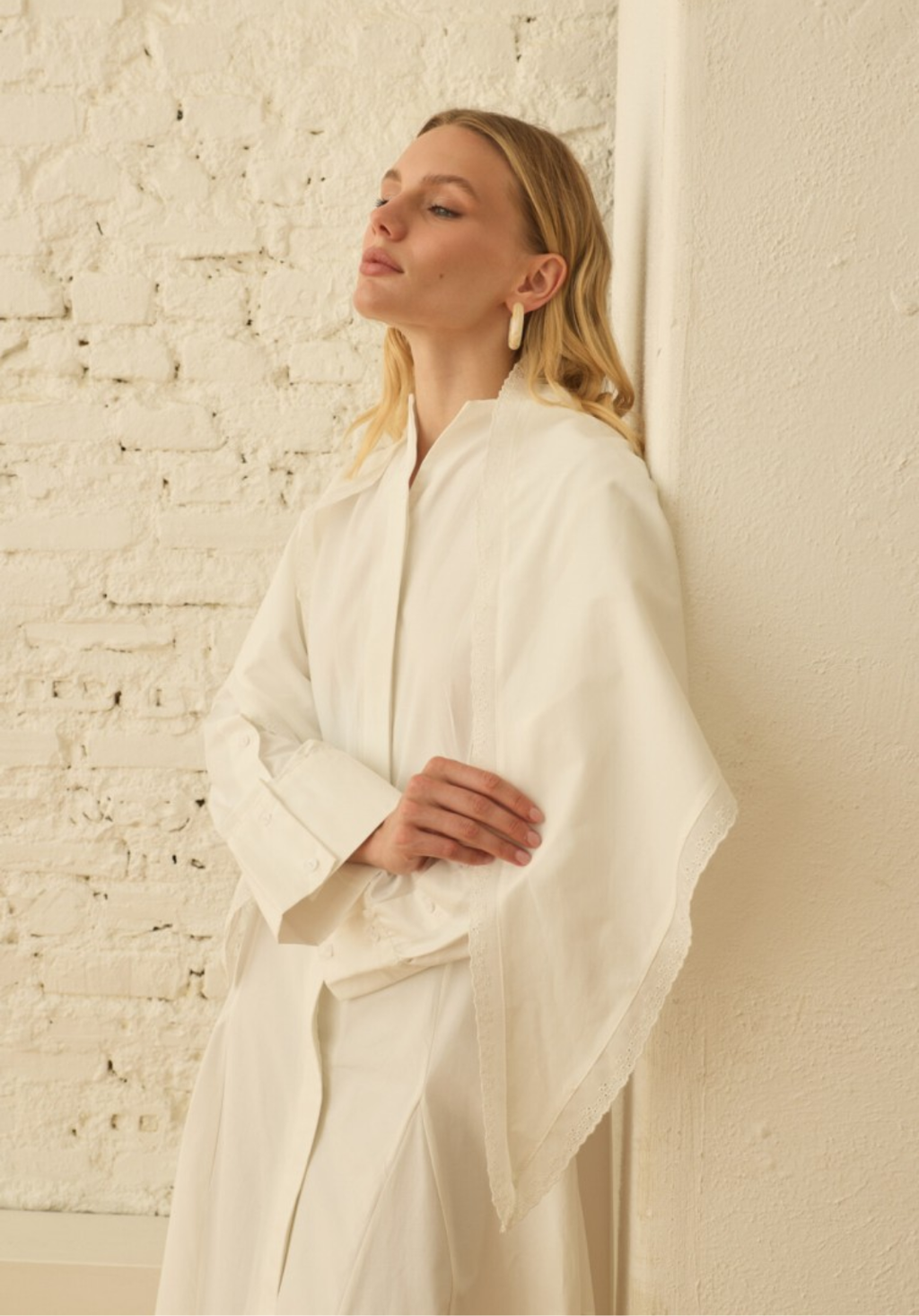Ecru Dress with Detachable Scarf Accessory