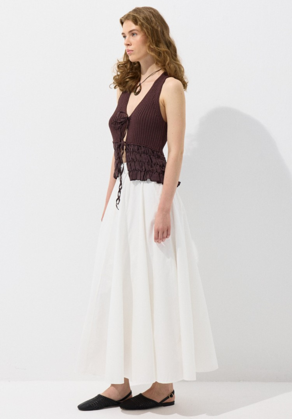 Ecru Panelled Poplin Skirt