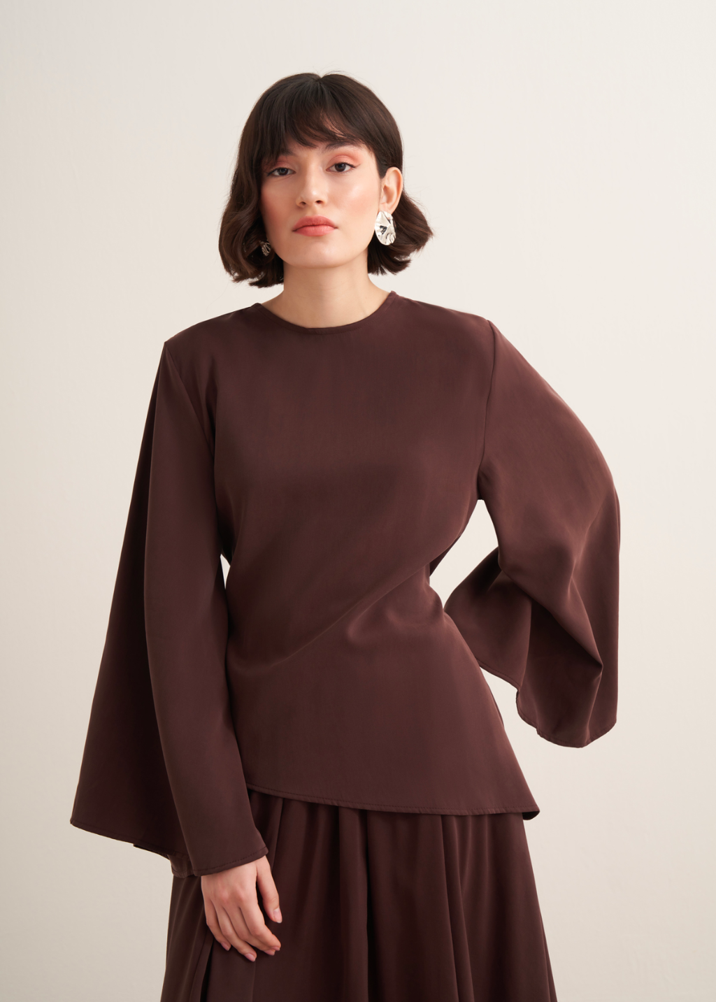 Dima Tie Detail Brown Skirt Co-Ord