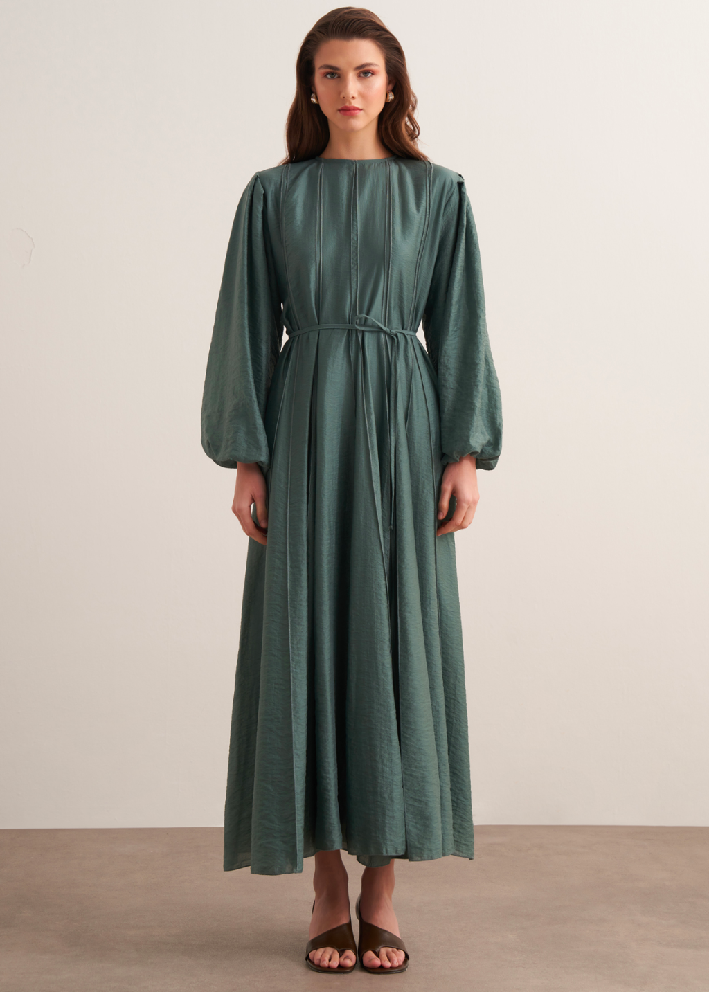 Maria Pintuck Detail Maxi Dress - Turquoise
