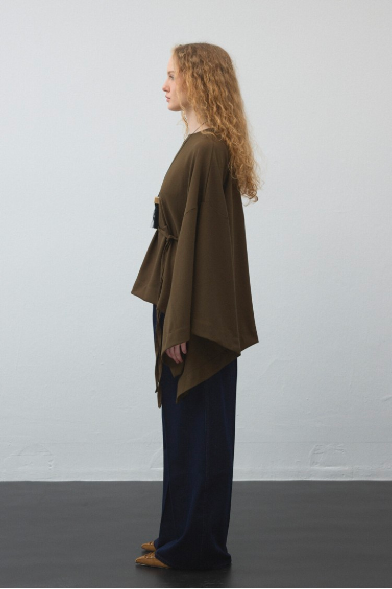Khaki Belted Cape Blouse