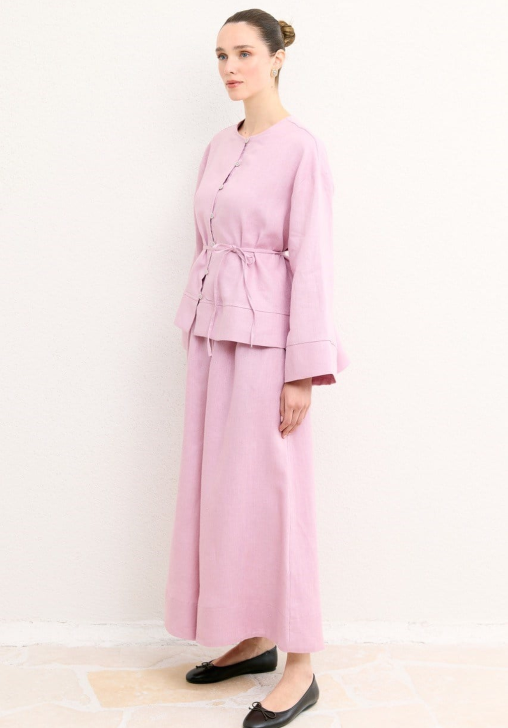 Hala Button Detail Organic Linen Shirt – Pink