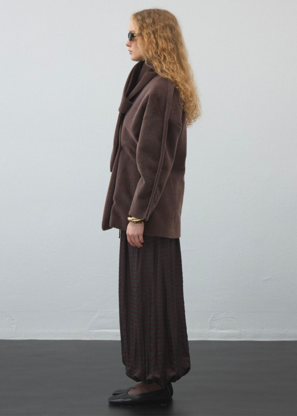 Dark Brown Fitted Jacket with Detachable Scarf