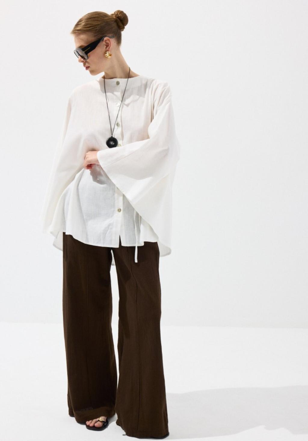 Ecru Draped Cape-Style Oversized Shirt