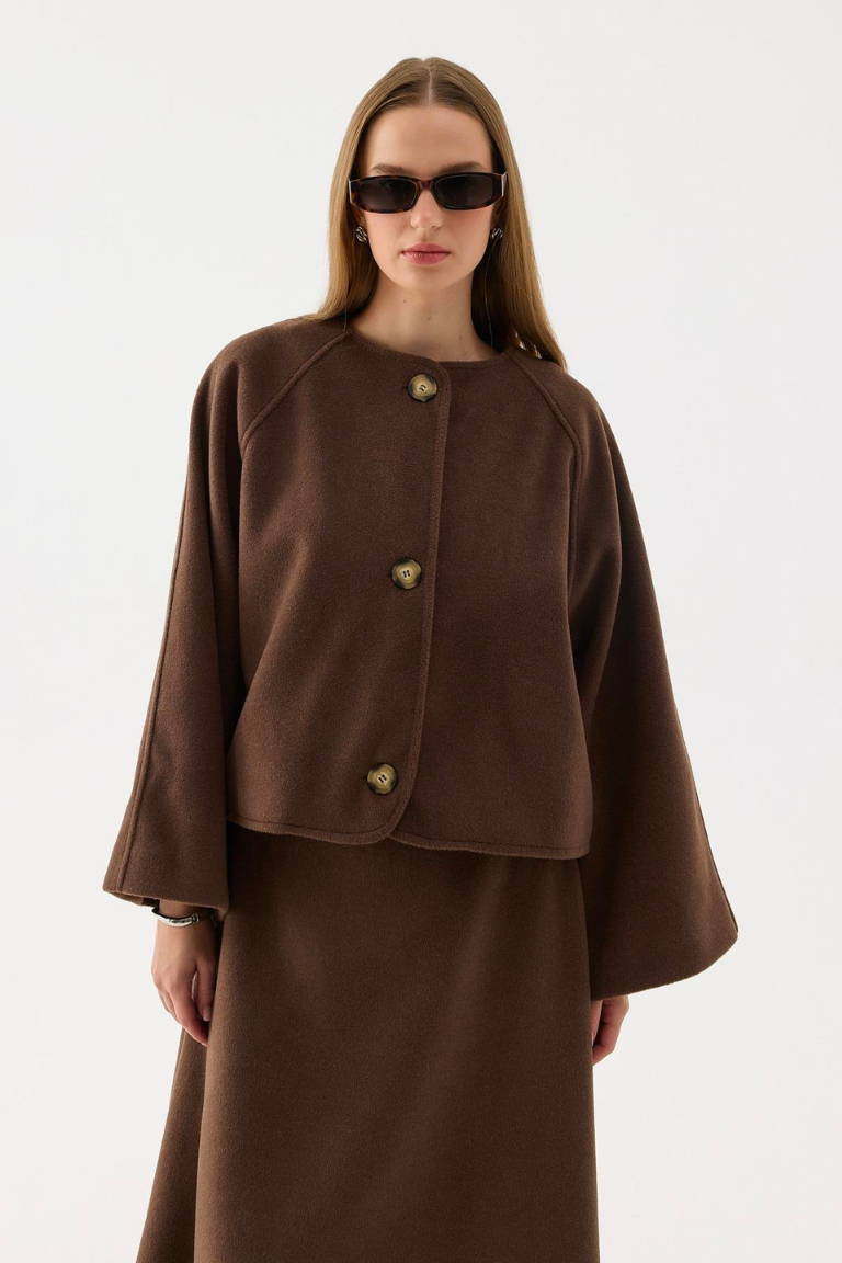 Wool Blend Skirt Co-ord – Brown