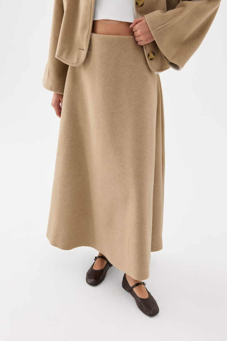 Wool Blend Skirt Co-ord – Beige