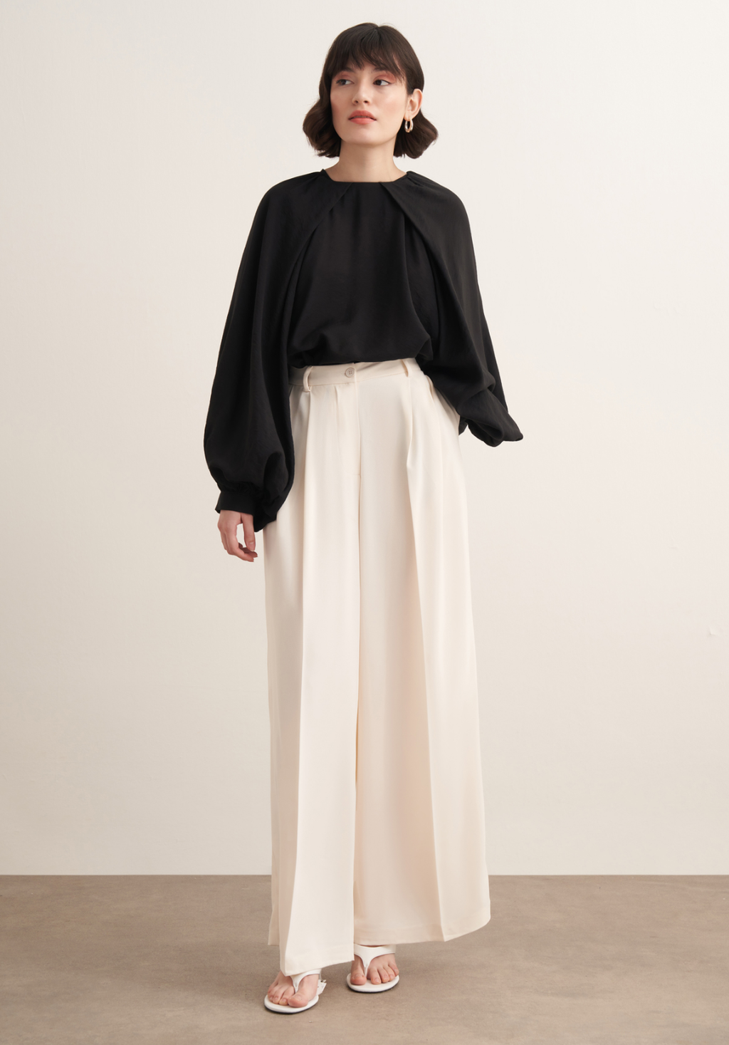 Taleen Wide Leg Palazzo Trousers Ecru