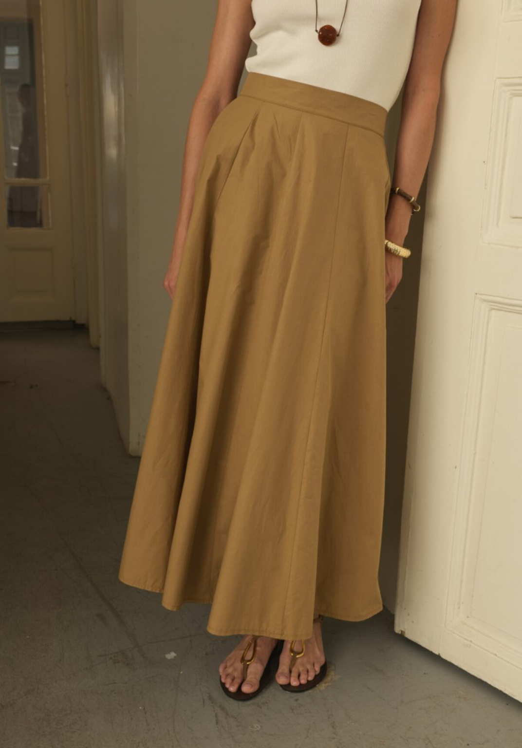 Camel Panelled Poplin Skirt