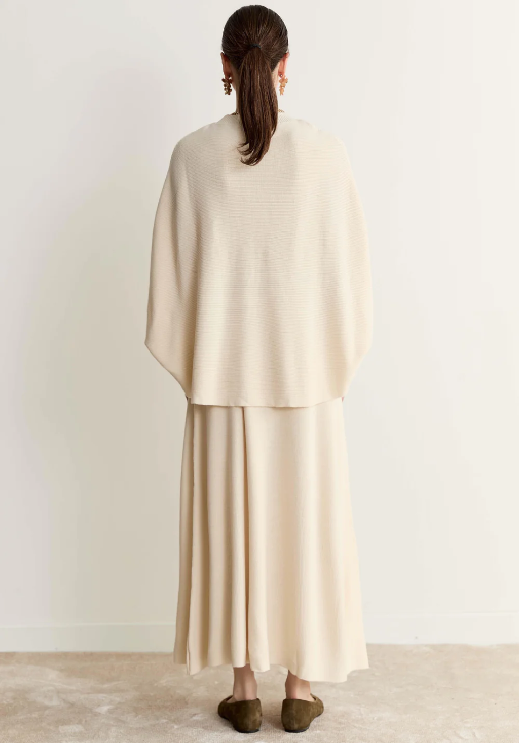 Snow Batwing Sleeve Knit Skirt Set – Ecru