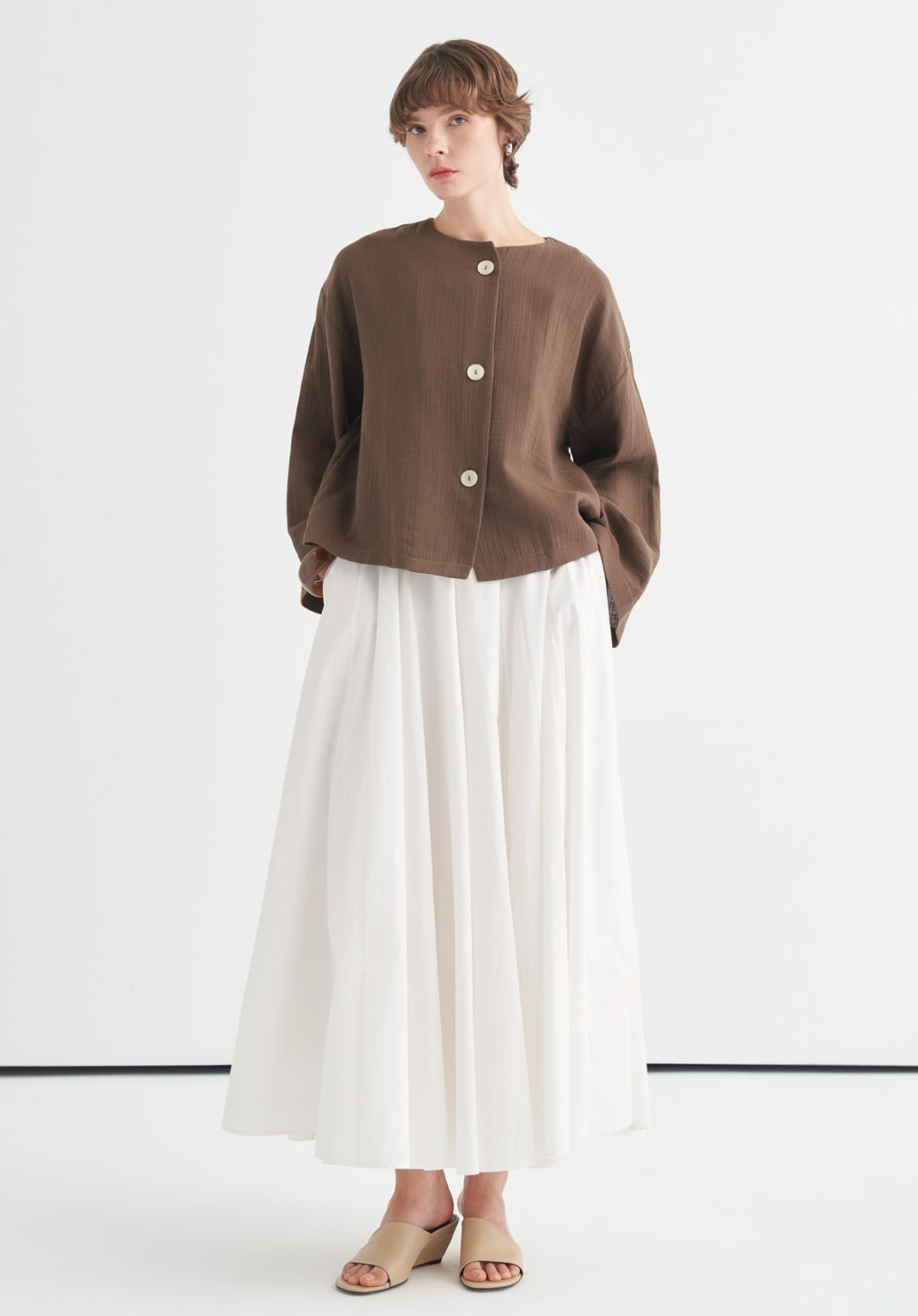 Cleo Mother-of-Pearl Buttoned Muslin Jacket Brown