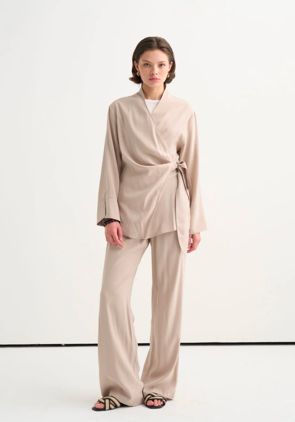 Tima Wide Leg Trousers Beige