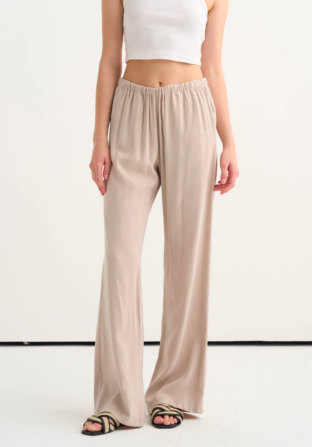 Tima Wide Leg Trousers Beige