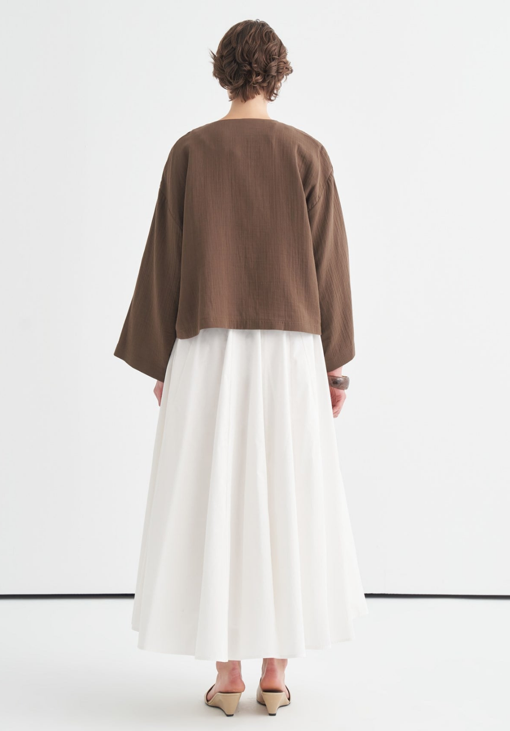 Cleo Mother-of-Pearl Buttoned Muslin Jacket Brown