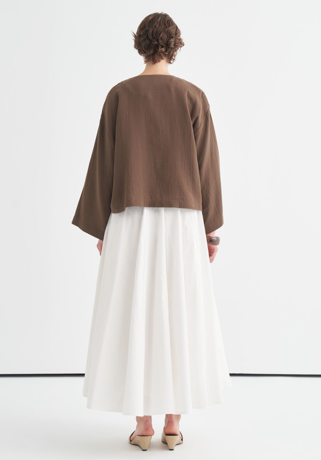 Cleo Mother-of-Pearl Buttoned Muslin Jacket Brown