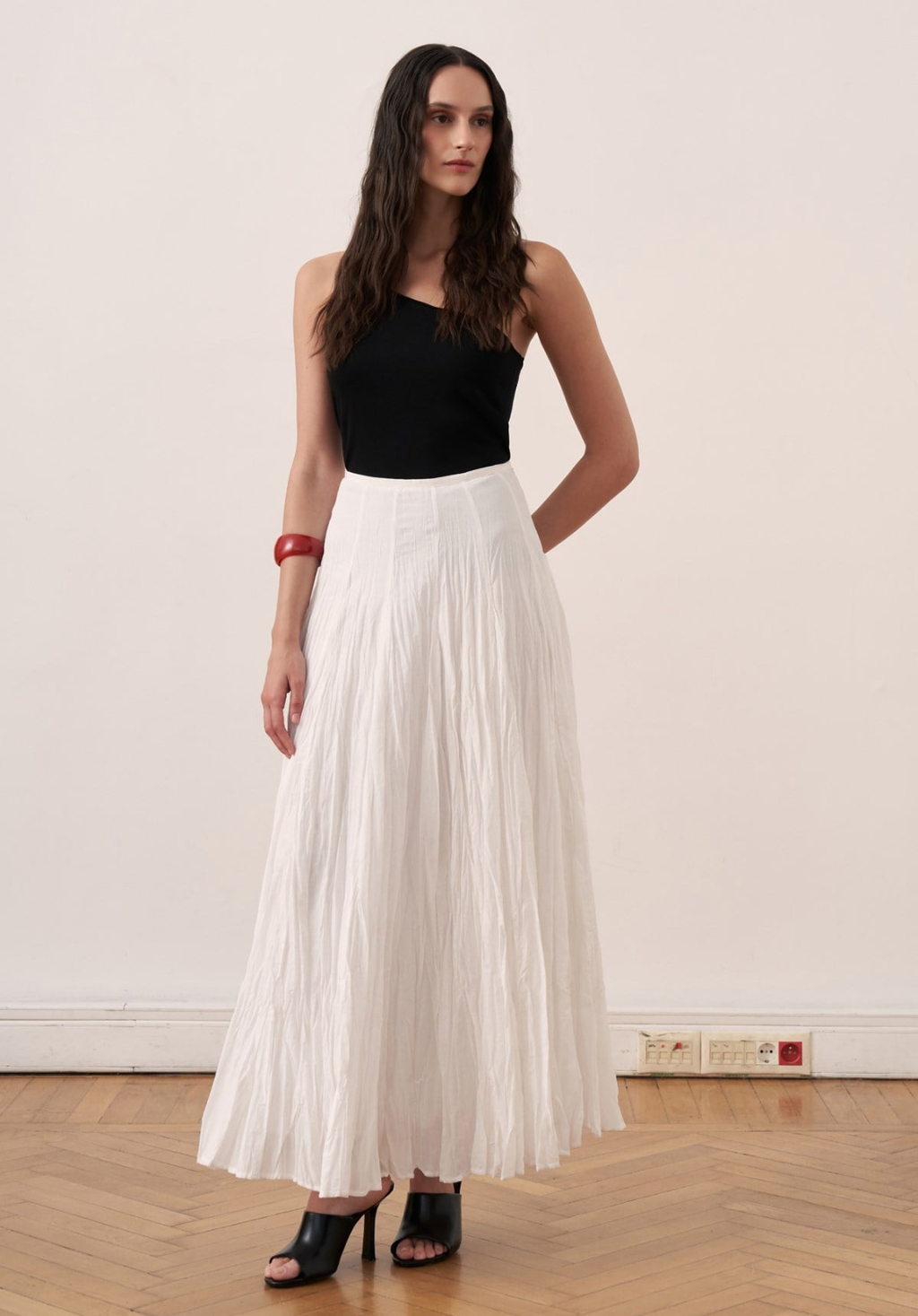 Tiara Panel-Seamed Voile Crush White