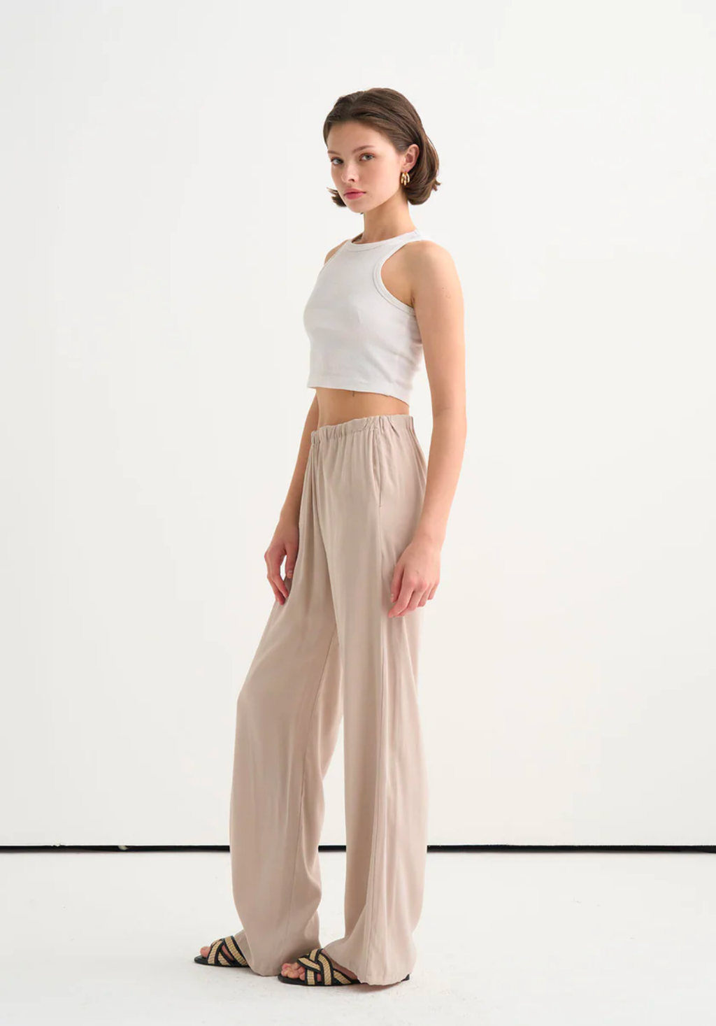 Tima Wide Leg Trousers Beige