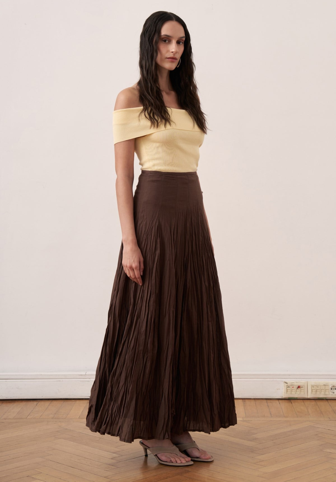 Tiara Panel-Seamed Voile Crush Brown