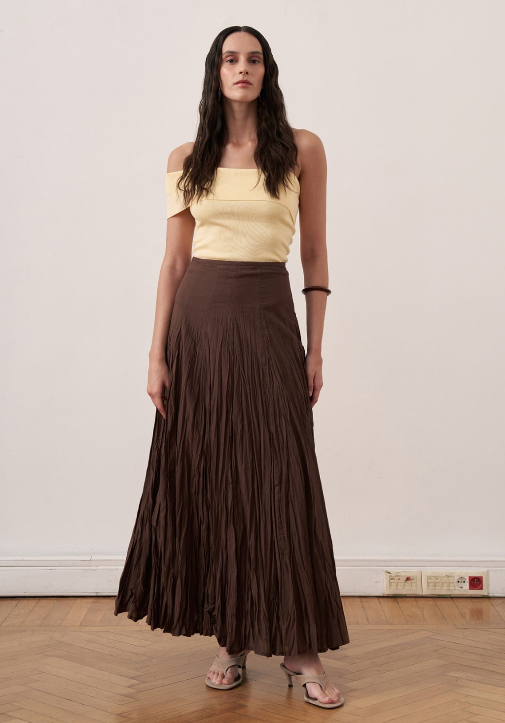 Tiara Panel-Seamed Voile Crush Brown