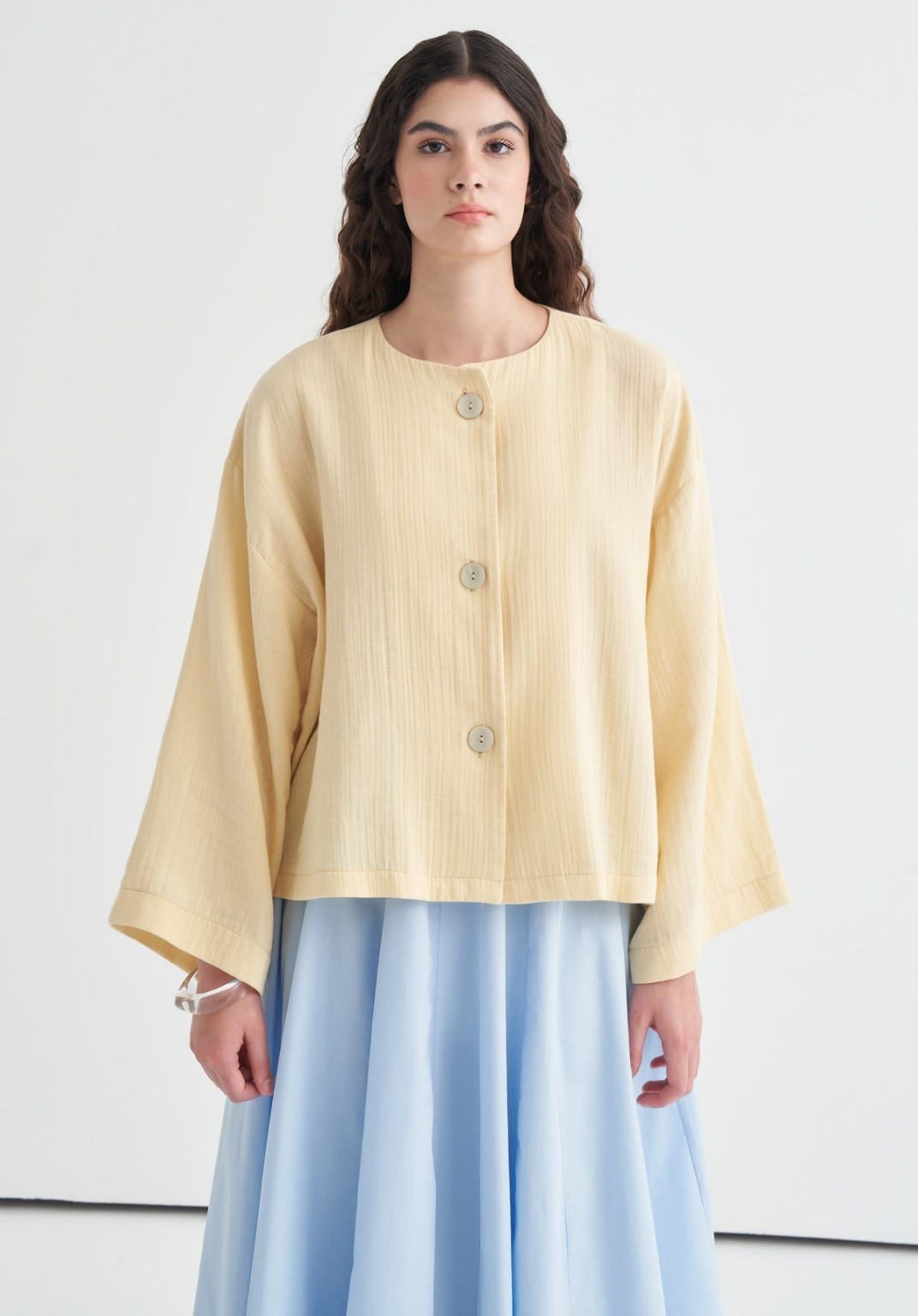 Cleo Mother-of-Pearl Buttoned Muslin Jacket Butter Yellow