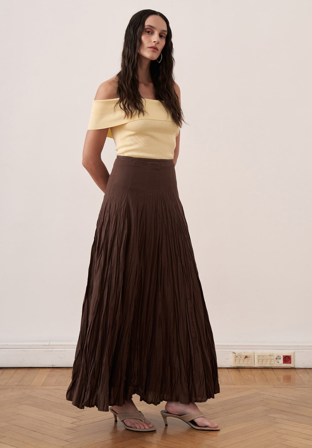 Tiara Panel-Seamed Voile Crush Brown