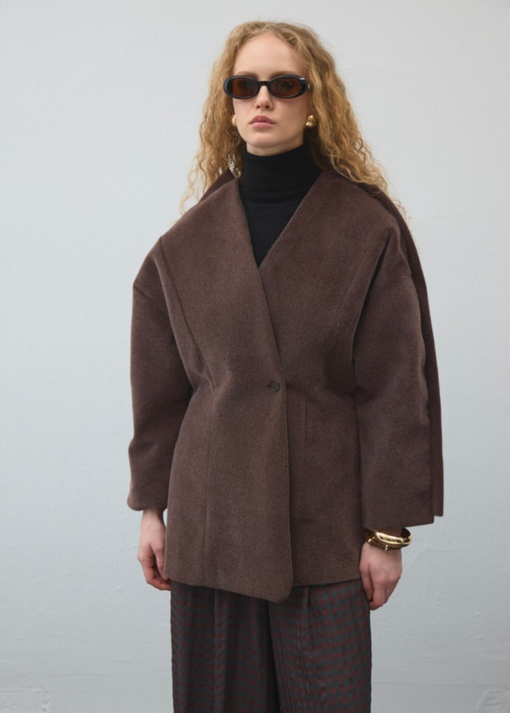 Dark Brown Fitted Jacket with Detachable Scarf